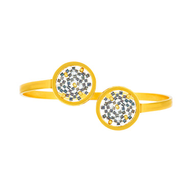 Bangle Upsala Dorado Círculo Doble Plata Pavonada Puntos Dorados